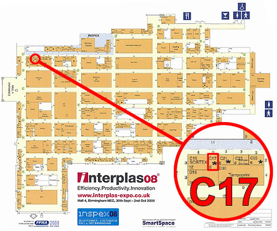 Map showing Gammadot's stand at Interplas 2008